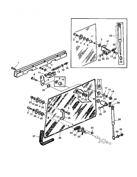 Geam Spate Cabina  SG2 828x1265 mm - 8 Gauri John Deere L57978, AL70847