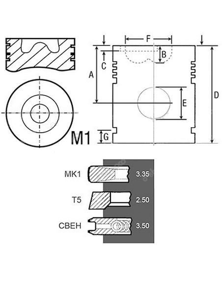 Piston cu Segmenti 0.020''-0.51 mm Q4115P016