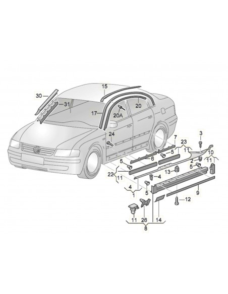 Inner Door Sill Right Rear VW 3B0853898A, 3B0853898AB41, 3B0853898B3FZ