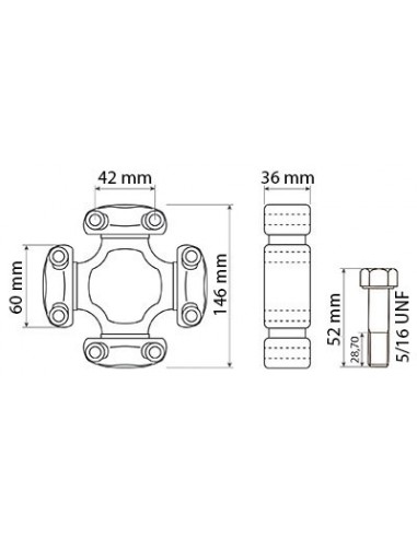 Universal Joint 146 mm Case IH/New Holland 259076A2, 84355365