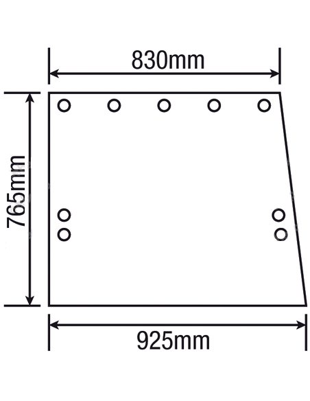 Side Glass 765x830x925 mm - 9 Holes - Tinted - LH/RH  John Deere R50757