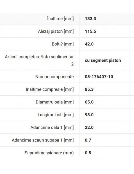 Piston Ø 115,5 mm (+0,5)  Mercedes-Benz A3600300417, A3600301117, A3600302717