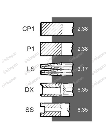 Segmenti Piston 2.38x2.38x3.17x6.35x6.35 mm 30/34-7