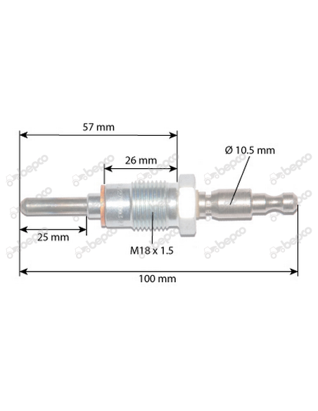 Glow Plug 12V M18x1.5 mm - L100 mm Fiat 4129674, 44000202, 980611, 000202,