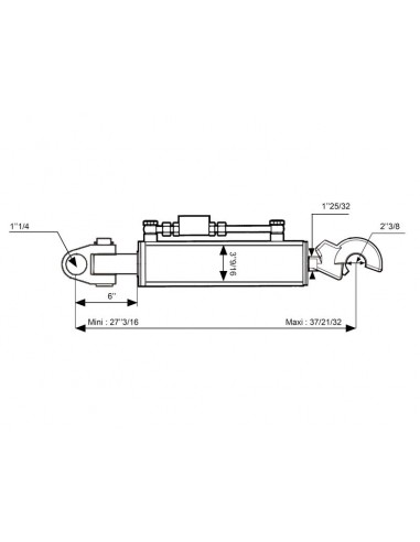 Hydraulic Top Link Cat.3/3 Knuckle and Q.R CBM Hook, Cylinder Bore 90 mm, Min. Length 690 mm