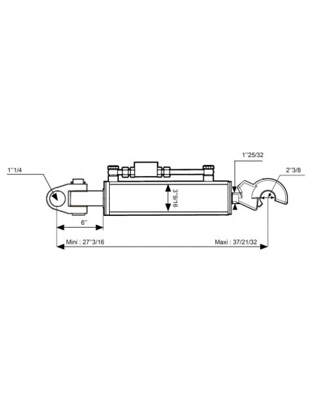 Hydraulic Top Link Cat.3/3 Knuckle and Q.R CBM Hook, Cylinder Bore 90 mm, Min. Length 690 mm