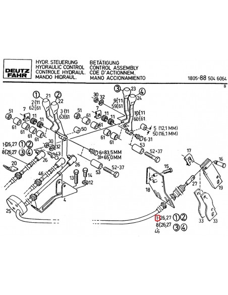 Cable, Hydraulic Control 1625 mm SDF Same Deutz Fahr 04389033, 4389033