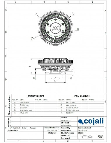 Vascocuplaj Ø 205 mm 6 John Deere RE274872, RE61542, RE62517, RE63003