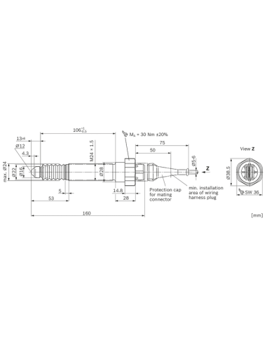 Position Sensor Ø 24x160 mm Fendt G210861100070, Bosch R917001941