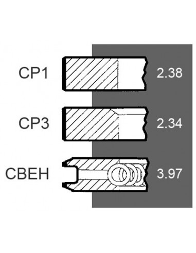 Piston Ring Set Ø 102 - 2.8x2.34x3.97 mm - 0.020" Cummins 3806241, 3802042, 380204200, 380624100, Case IH A77463