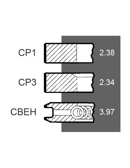 Piston Ring Set Ø 102 - 2.8x2.34x3.97 mm - 0.020" Cummins 3806241, 3802042, 380204200, 380624100, Case IH A77463